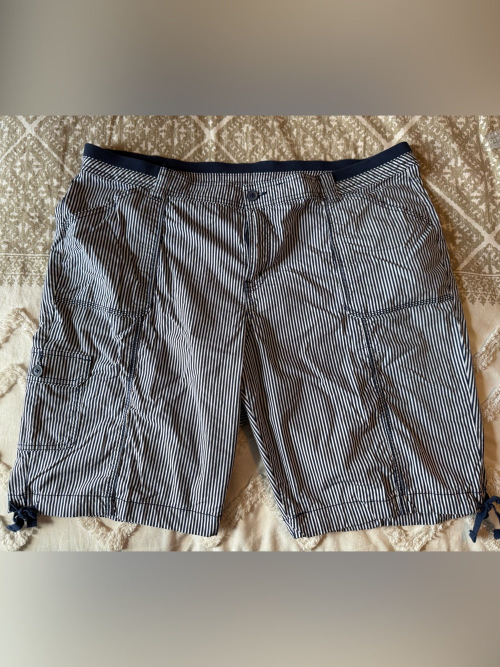 St. John's Bay Navy and White Striped Women's Cargo Shorts